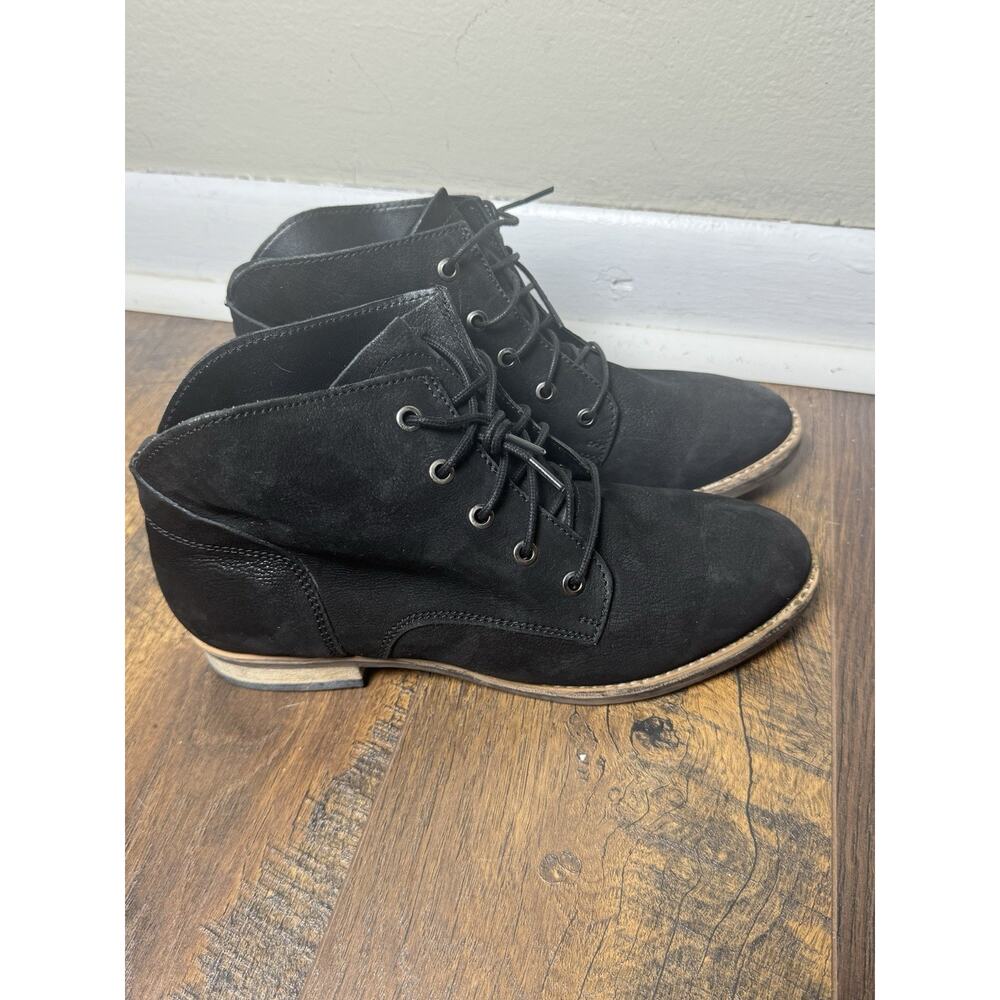 Diba Eli Black Leather Ankle Boots SZ 7.5 M Lace Up Combat Booties Low Heel Gorp